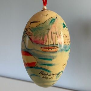 Vintage Handpainted Real Goose Egg By Artist Char Thomas Dogs Maui Hawaii Art